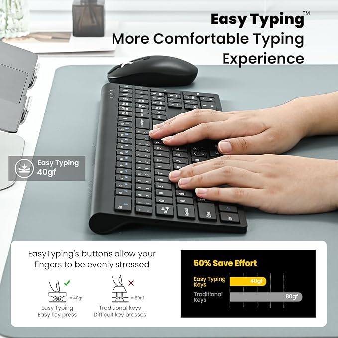 cimetech Wireless Keyboard and Mouse Combo, 2.4G USB Full Size Wireless Computer Keyboard and Adjustable Mouse for Computer/Laptop/PC/Mac/Windows - Black