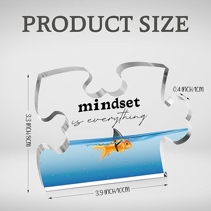 Inspirational Gifts for Friends Coworker, Engraved Acrylic Block Heart Puzzle with Gift Box, Mindset is Everything, 3.9 x 3.3 Inch Engraved Acrylic Office Desk Sign - PT26