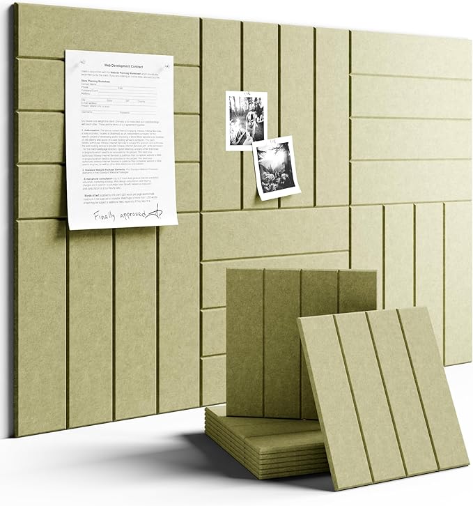 Large Felt Bulletin Board 48" x 36" Cork Board Alternative - 6 Pack with 40 Safe Removable Adhesive Tabs, Cork Boards for Walls Cork Board for Home Office Classroom Pin Board (Olive Green)