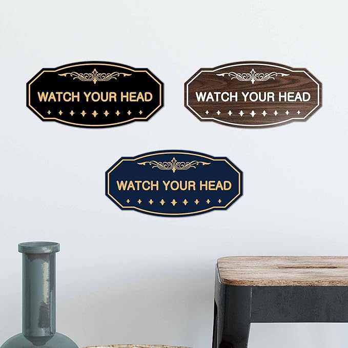Signs ByLITA Victorian Watch Your Head Sign (Dark Brown) - Large 10 Pack