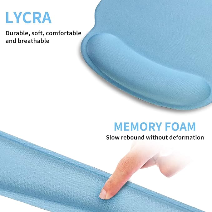 Ergonomic Keyboard Mouse Pad Wrist Rest Support Set for Laptop/Computer/Desktop,Memory Foam Hand Rest Wrist Cushion for Gaming/Office,Lightweight Comfortable & Pain Relief (Blue)