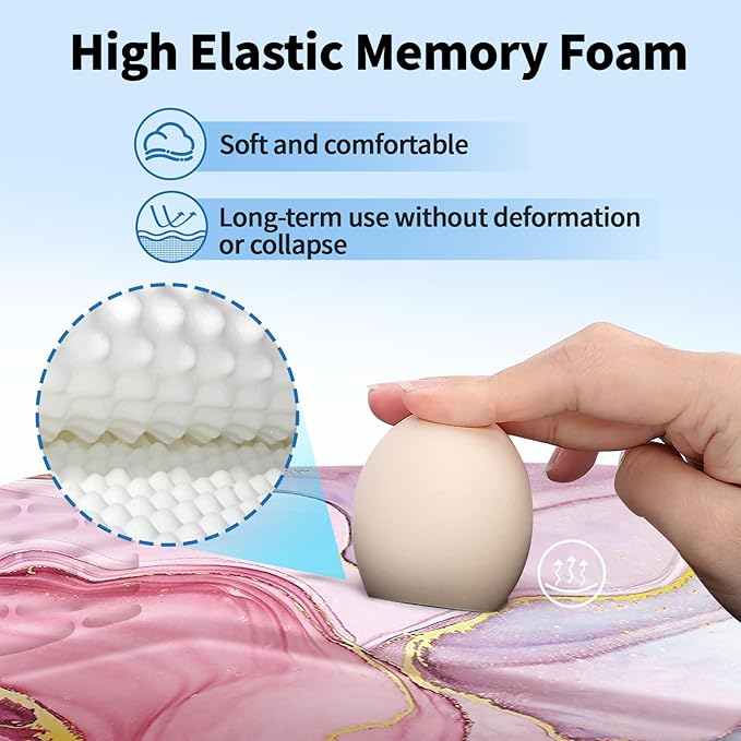 YIWEI Ergonomic Mouse Pad with Wrist Rest Support, Mousepad with Comfortable Memory Foam Wrist Rest and Non-Slip PU Base for Pain Relief, Computer, Laptop, Office, Home (Pink Marble)