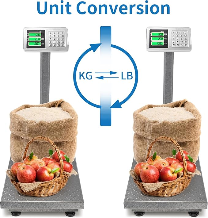 TUFFIOM 661lbs Electronic Industrial Commercial Platform Scale,Stainless Steel High-Definition LCD Display,Digital Floor Heavy Duty,Luggage Package Price Computing Postal Shipping Mailing，Grey