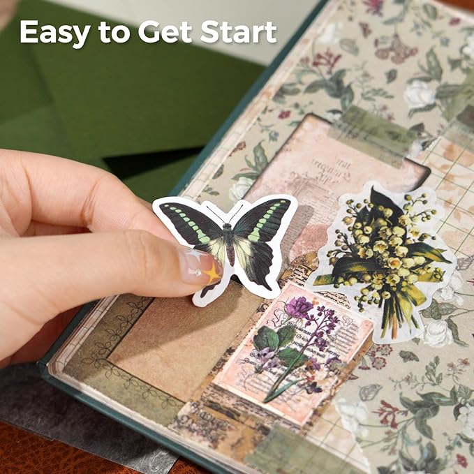 Funto Scrapbooking Kit (185 PCS), Medieval Chapter- Green Forest, Perfect for Bullet Scrapbooking Materials, Planner DIY Craft Collage