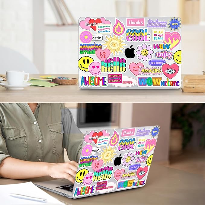 Compatible with MacBook Air 13 inch Case 2022 2021 2020-2018 Release M1 A2337 A2179 A1932 with Touch ID, Hard Print Case + Keyboard Cover + Webcam Cover + Screen Protector, Trendy Patches