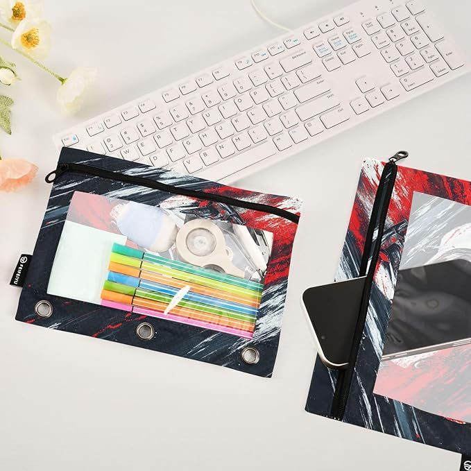 Truck Racing Car Pencil Pouch for 3 Ring Binder, 2 Pack Waterproof Pencil Bags Clear Window Zipper School Office Supplies