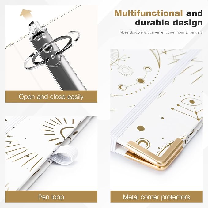 Ospelelf 3 Ring Binder, 2 Inch Letter Size (11" x 8.5") with 5 Tab Dividers, File Folder Labels and Low Profile Clipboards, Tarot Cards Binder for School and Office Supplies