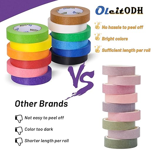 12 Rolls Colored Masking Tape-1/2 inch x 1080 Ft Painters Tape, Rainbow Colors Rolls Bulk Kids Colorful Paper Marking Tape Decorative Arts Crafts Labeling DIY School Classroom Supplies