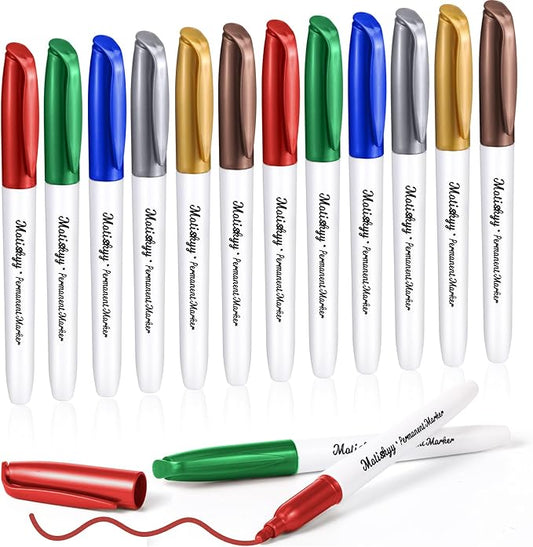 12 Pcs Metallic Permanent Markers Bulk Gold Silver Metallic Pens Fine Point Paint Markers for DIY Crafts Gift Card Making Artist Illustration(Multicolor)
