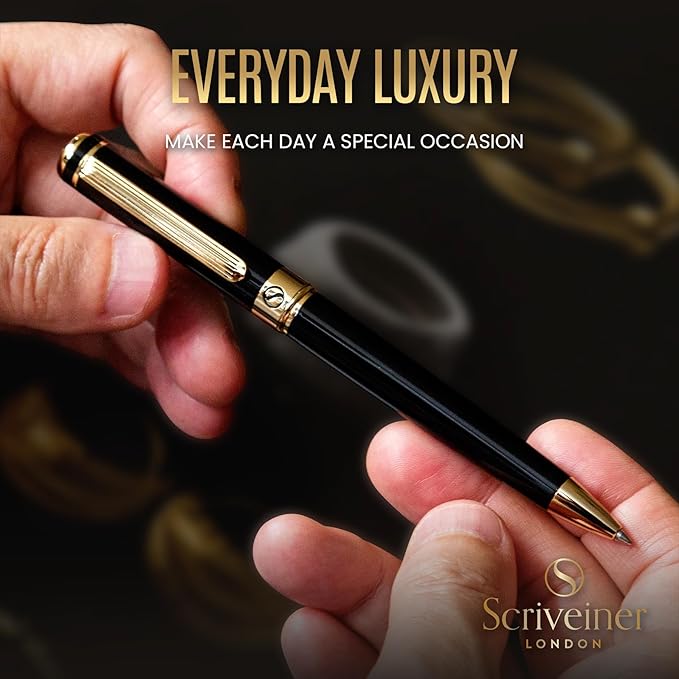 Scriveiner Black & Gold Ballpoint Pen – Smooth Writing Luxury Pen with Schmidt Refill, Good Gift for Professionals, Executive Office & Everyday Use