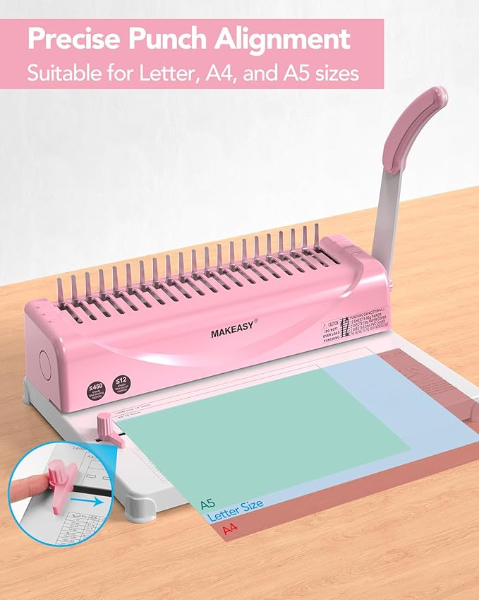 MAKEASY Binding Machine, 21-Hole, Comb Binding Machines with 100PCS Comb Bindings Spines, Comb Binder for Letter Size, A4, A5 Paper