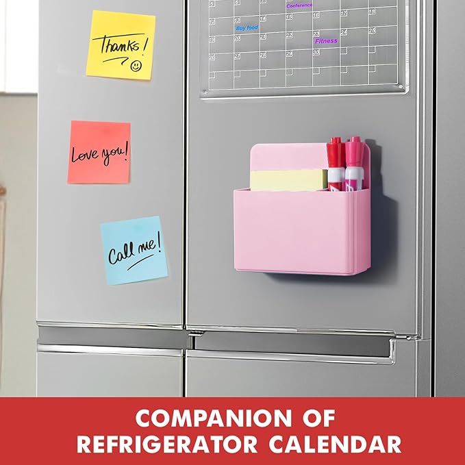 BEYGORM 2 Pack Plastic Magnetic Pen Holder for Refrigerator, Dry Erase Marker Holder for Whiteboard，Magnet School Locker Organizer Accessories, Pencil Cup, Pen Caddy, Classroom Organization(Pink)