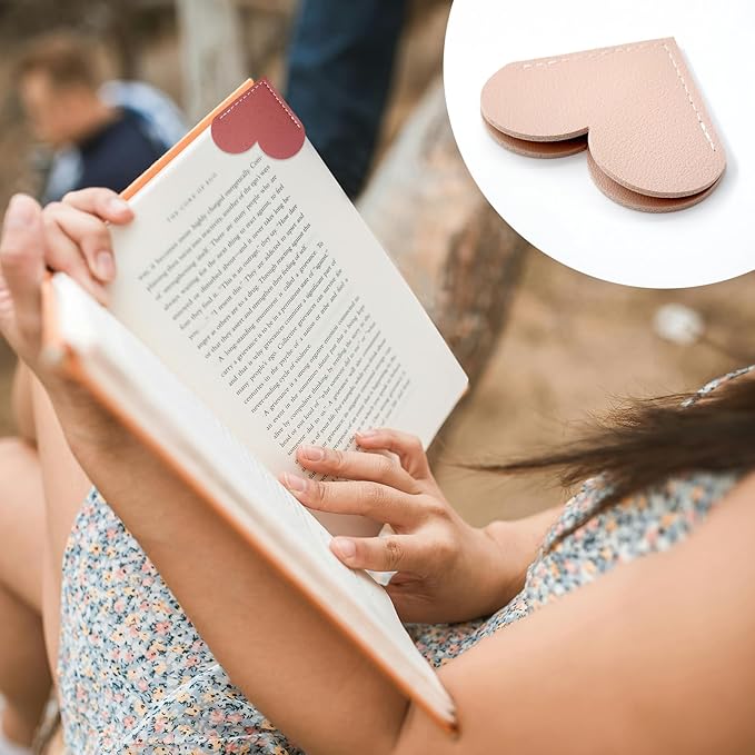 12 Pcs Leather Heart Bookmarks - Handmade Cute Page Book Marks for Reading Women & Book Lovers, Valentine’s Day Gifts, Teacher & Student Book Accessories for School Office Home Supplies (6 Colors)