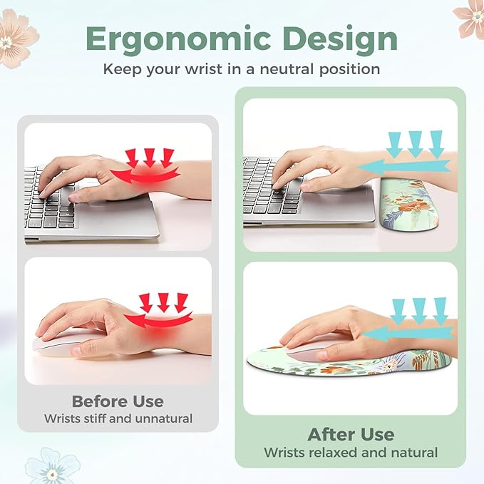 Desk Pad Mat Green, Wrist Rest Support for Mouse Pad&Keyboard Set, Scalloped Vanity mat Protector for Makeup, Cute Floral Nail Mat, Aesthetic Desk Protector for Women's Office Home, Dorm