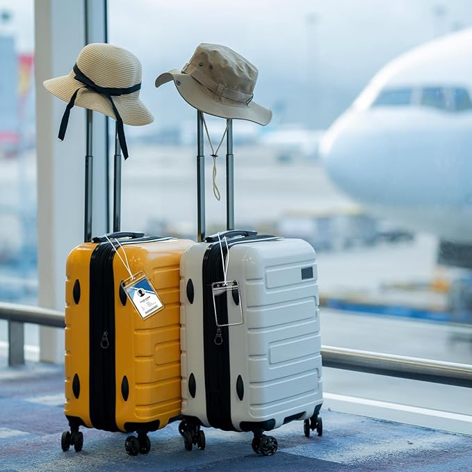 10 Pack Clear Plastic Luggage Bag Tag Holder Badge Label Tag Holder with 10 Pack Luggage Loops Straps for Office Business Travel Supplies