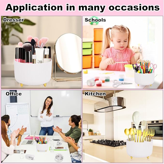 White Desk Organizers and Accessories 10Pcs Set with 360-Degree Rotating Pen Holder, Tape Dispenser, Stapler, Staple Remover, 1000 Staples, Tape, Clips Set, Ruler, Scissor, Pen (White)