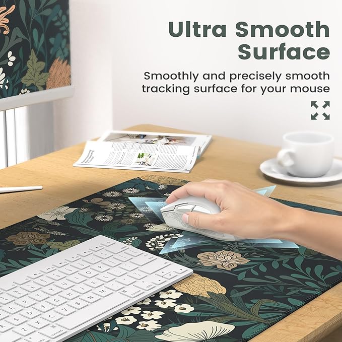 iCasso Desk Cover Mat, 4in1 Floral Large Mouse Pad with Wrist Rest, Desk Matt for Desktop, Anti-Slip XXL Big Computer Ergonomic Mousepad with Wrist Support for Keyboard and Mouse (Weeds)