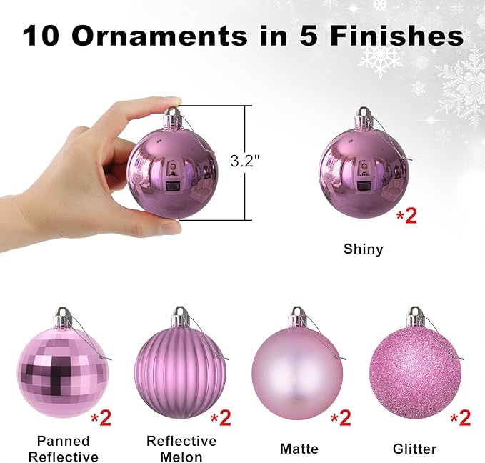 Bubblegun Pink 3.2" Large Christmas Balls - Christmas Tree Decoration Ornaments Shatterproof Hanging Balls for Birthday Halloween Holiday Wedding Decorations Set of 10pcs