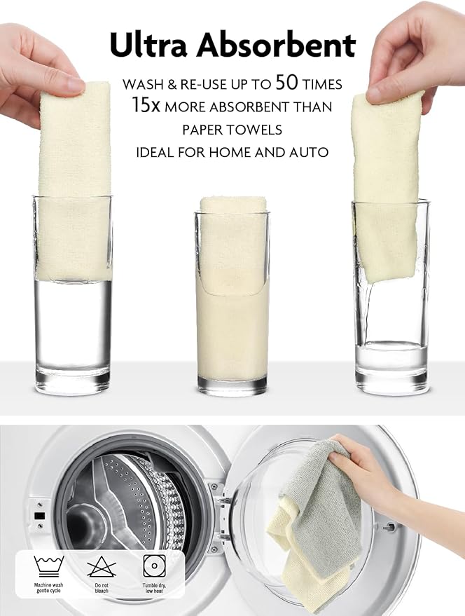 Fantasticlean Microfiber Cleaning Cloth Roll -60 Pack, Tear Away Microfiber Towels, 12" x 12", Reusable, Washable, Scratch Free, Ultra Absorbent Dish Rags for Car, Home, Garage or Shop (Beige & Tan)