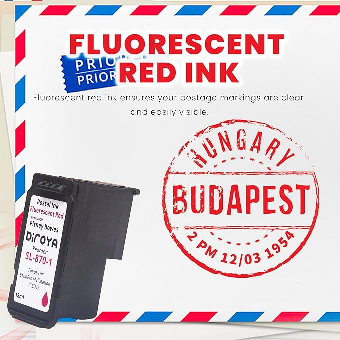 SL-870-1 Ink Cartridge 18ML High Yield Replacement for Pitney Bowes SendPro Mailstation Fluorescent Red Postage Ink (CSD1) (2 Pack)