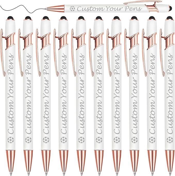 Amlion Personalized Custom Pens with Name Engraved Logo Text,10 Customized Writing Stylus Pen Promotional Item Gift for Men Women Office Business Wedding-White