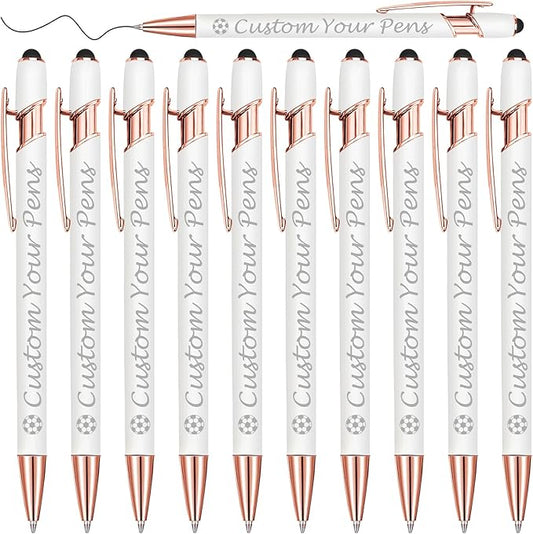 Amlion Personalized Custom Pens with Name Engraved Logo Text,10 Customized Writing Stylus Pen Promotional Item Gift for Men Women Office Business Wedding-White