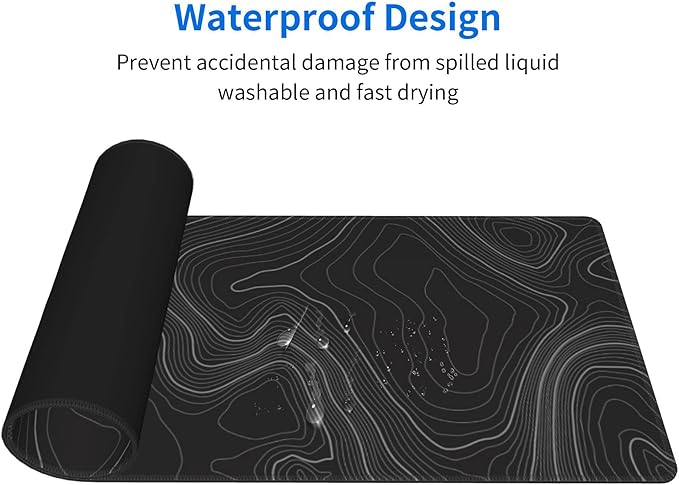 Extra Large Mouse Pad 31.5 x 11.8 Inch - Topographic Map Lines Contour Design - Non-Slip Rubber Base, Easy Gliding Surface, Desk Mat for Office, Home, Gaming, Work - XL Mousemat