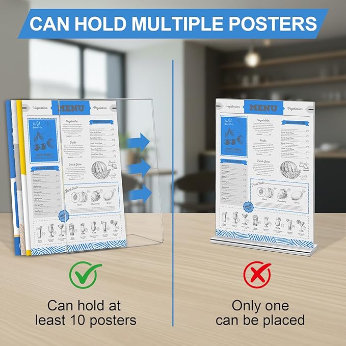 EHWINE 12 Pack Acrylic Sign Holder 8.5 x 11, L Shape Clear Plastic Display Stand, Slanted Back Picture Frame Menu Flyer Paper Display Stand up Table Top Sign Holders for Restaurant, Office and School