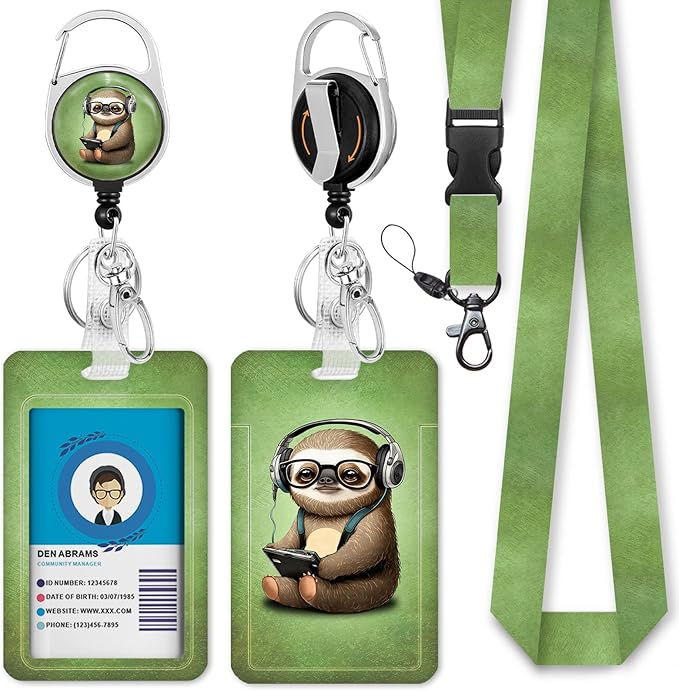 Gctriki Sloth Lanyards for ID Badges, Cute Retractable Badge Reel Heavy Duty with Carabiner Clip, Funny Work ID Badge Holder with Lanyard, Retractable Keychain Name Badge Teacher Nurse Worker Gifts