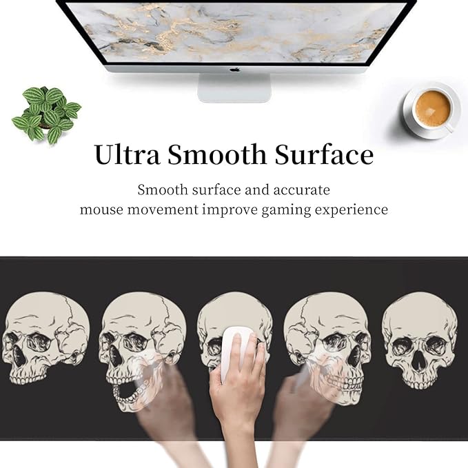 Human Skull Gaming Mouse Pad Non Slip XL Large Mousepad Stitched Edge Rubber Base Desk Mat for Laptop PC Computer