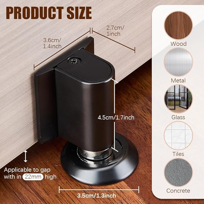 2026 New Door Wedge Stopper, Magnetic Doors Stoppers for Bottom of Door, No Drill Invisible Doorstops for Inside Door, Heavy Duty Magnetic Doors Catch Holder to Keep Doors Open (Black)