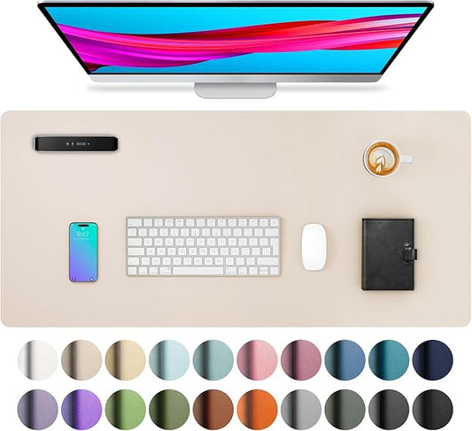 Aothia Large PU Leather Desk Pad Protector – Non-Slip Mouse Pad & Writing Mat for Office/Home, Waterproof, Easy to Clean (23.6" x 13.7", Eggshell)