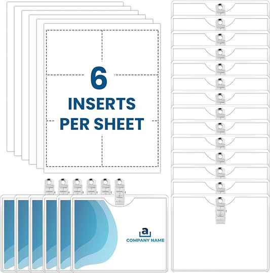 Eaasty Name Tags with Clips and Printable Inserts Clip On Name Badges Customizable Clear ID Badge Holder with Clips 3" x 4" Horizontal PVC for Meeting Seminar Show Event and Conference(50 Pack)