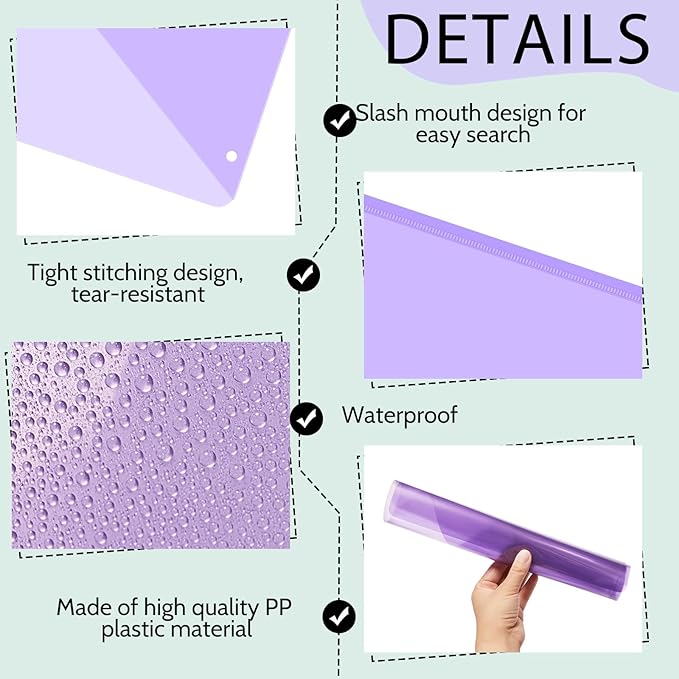 Maitys 50 Pack Binder Pockets 3 Hole Punch Clear Plastic Document Folders Binder Organizer Store Letter Size 8.5x11 Inch Paper Folders with Pockets Slash File Jacket for Office (Happy Color)