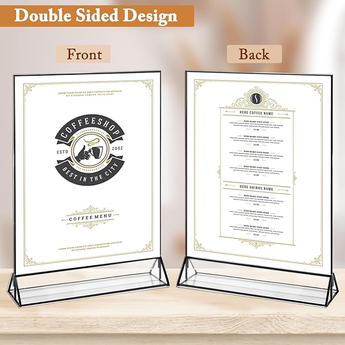 Floroom 12 Pack 8.5x11 Inch Clear Acrylic Sign Holders, Double-Sided Black Display Stand Picture Frames for Table Numbers, Menus, Flyers, Weddings, and Offices