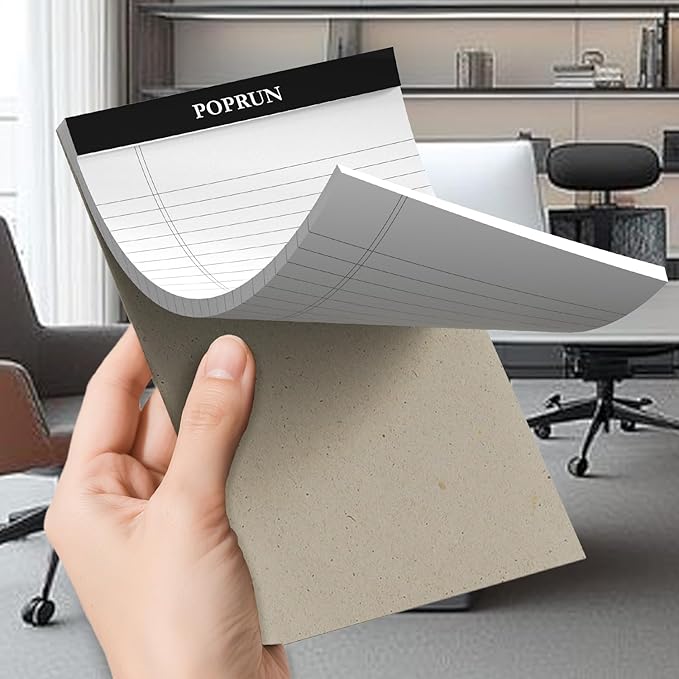 POPRUN Small White Legal Pads 5 x 8 Narrow Ruled, 100GSM Writing Paper Pad, Bulk Lined Notepad Notebooks for Work School, Classroom Office Supplies, 6 Pack