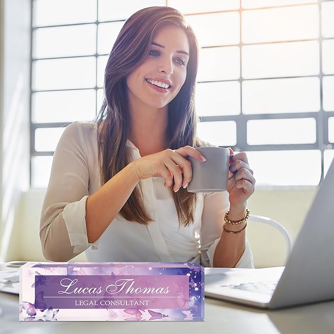 Custom Name Plate for Desk, Personalized Acrylic Office Name Sign with Name & Title, Elegant Desk Decor for Women Men, Employee Appreciation Gift (Purple Butterfly)