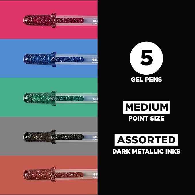 SAKURA Gelly Roll Metallic Gel Pens - Pens for Scrapbook, Journals, or Drawing - Dark Metallic Ink - Medium Line - 5 Pack