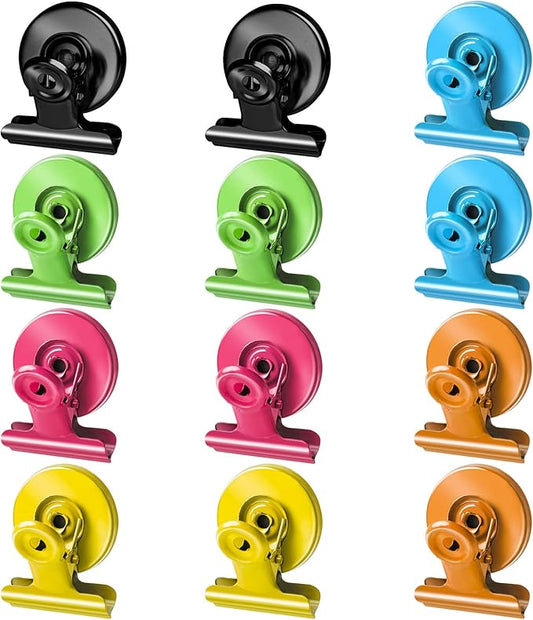 12pack Fridge Magnets Refrigerator Magnets Magnetic Clips Heavy Duty Detailed List Display Paper Fasteners on Home& Office & Teacher Must Haves Classroom Organization (Multicolored, 12)