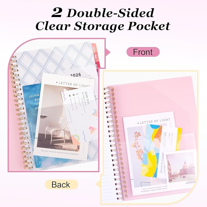 Oucaru 2026 Planner, Weekly and Monthly Planning Calendar, Jan 2026 - Dec 2026, 8.5" x 11", Spiral Bound, 12 Habit Trackers & Monthly Tabs, 2 Storage Pockets, Perfect for Office Home School Supplies