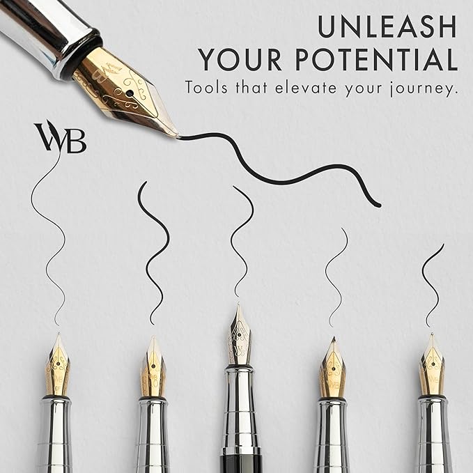 Wordsworth & Black Fountain Pen Gift Set, Includes Bottle, 6 Cartridges Refill Converter, 4 Replacement Nibs, Premium Package, Journaling, Calligraphy, Smooth Writing Pens [Red Chrome]