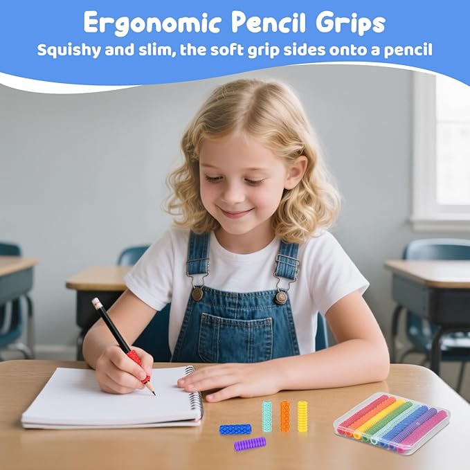 Silicone Textured Pencil Grips, Sensory Fidget Toys for Autism Kids, Writing Aid Tools ADHD Tools, 48 Packs