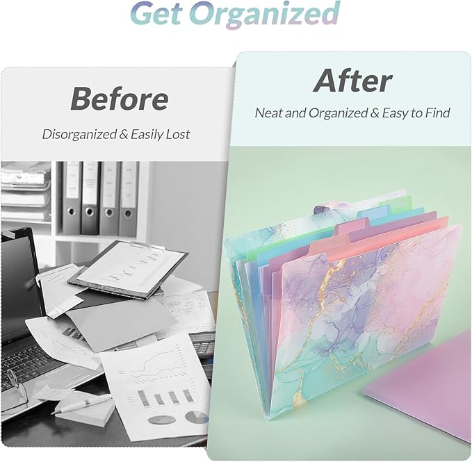 SKYDUE Expanding File Folder with 5 Pockets, Cute Accordion File Organizer, Letter Size Filing Folder, Letter Size Folders for Documents, School Office Supplies Marble Pink