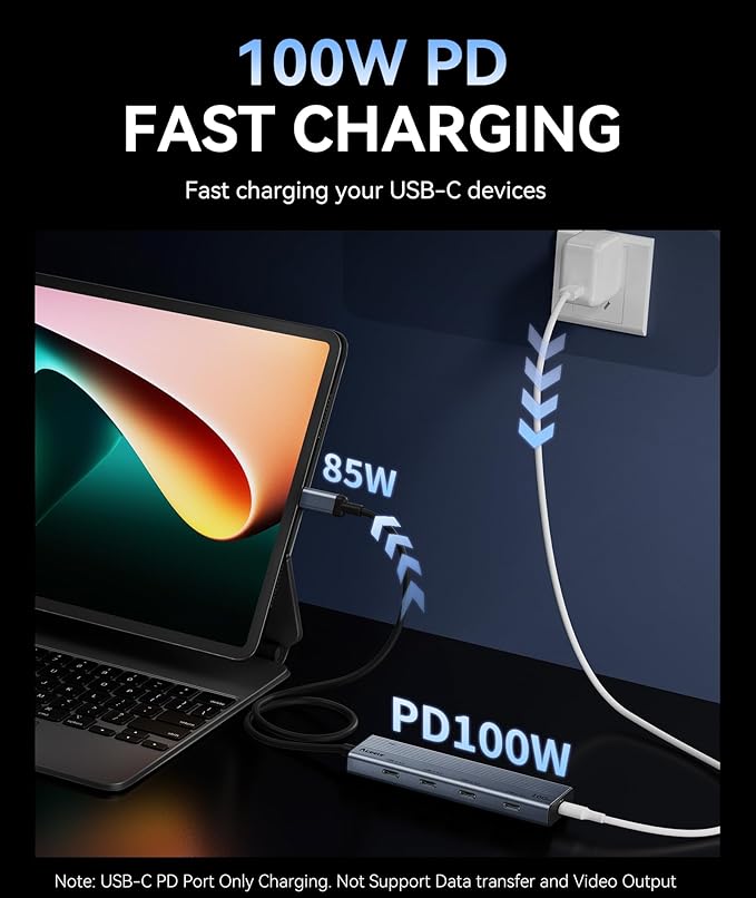 Aceele USB C Hub 10Gbps, USB 3.2 Gen 2 Hub with 4 USB-C 3.2 Ports, 100W Power Delivery, 2FT Cable High Speed USBC Multiport Splitter for MacBook Pro/Air, iMac, iPad Pro(Not Support Extend Monitor)