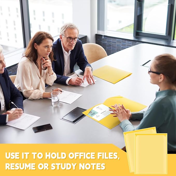 Henoyso 150 Pcs Plastic Folders with Clear Front Pockets Bulk Heavy Duty File Folders with 2 Pockets and Card Slot for Student Teacher Back to School Supplies Office Presentation (Yellow)