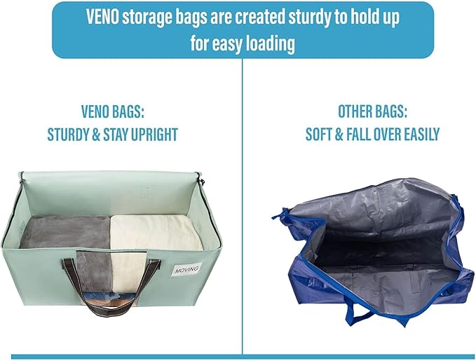 VENO 6 Pack Moving Bags, Comforter and Blanket Storage Bags for Closet, Moving Boxes, Boxes with Lids Alternative, College Dorm Packing Supplies, Foldable Heavy-Duty Tote (Light Green Matte, 6 Pack)