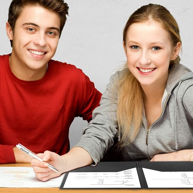 Dunwell Plastic Folders with Pockets (Black, 3 Pack), 2 Pocket Poly Folders for School, Home or Office, Durable Acid-Free Poly, Includes Removable Adhesive Labels