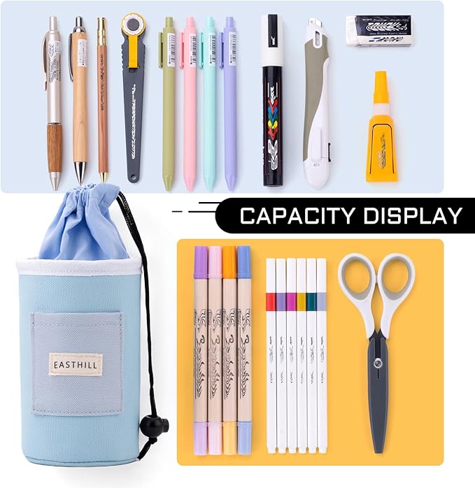 EASTHILL Desk Organizer Pencil Holders Pen Case Pouch for Girls Home School and Office Supplies-Blue