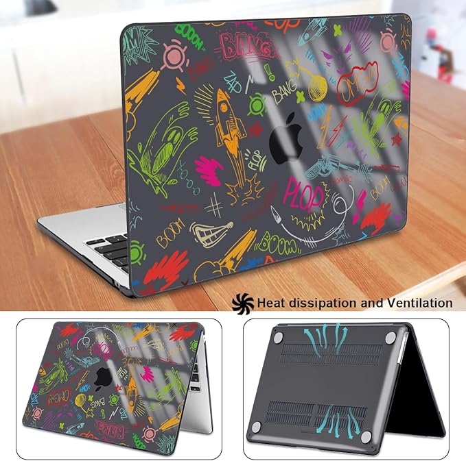 for MacBook Air 13.6 Inch Case 2025 2024 2023 2022 Release Model M4 A3240 M3 A3113 A2681 M2, Crystal Black Pattern Plastic Hard Shell Cover for MacBook Air 13 M4 Chip 2025, Doodle Word