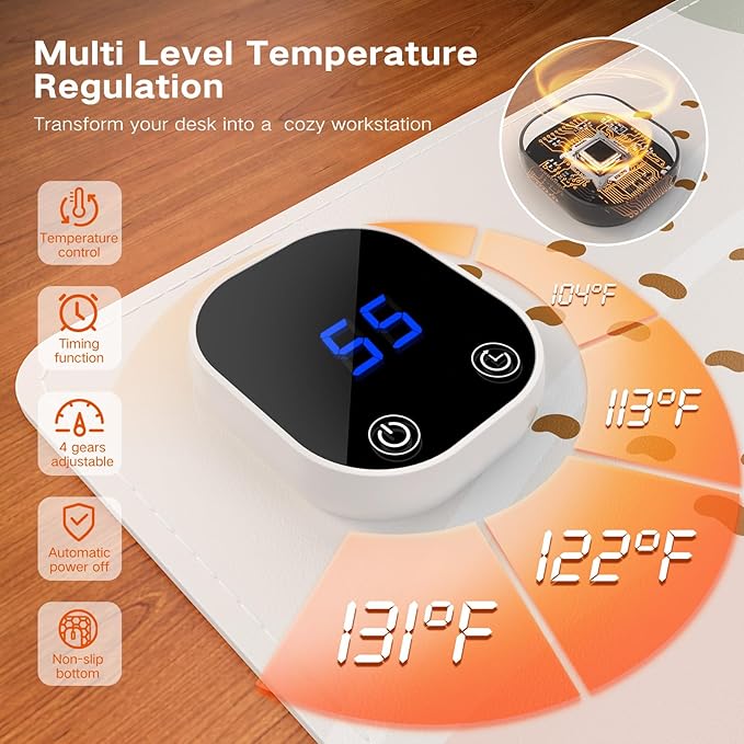 iCasso Heated Mouse Pad Hand Warmer, Heated Desk Pad, 35.4" x 15.7" Warm Desk Protector Mat with 4 Heating Levels for Computer Keyboard, XXL Large Mousepad for Home Office Work (Morandi)